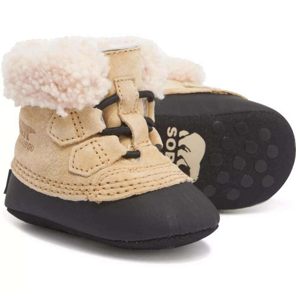 Sorel. Caribootie Infant Booties, Size 2 (0-6 months), Curry/Black, New in Box